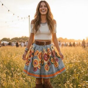 Vintage Forever 21 Multicolor Floral A-Line Skirt size M